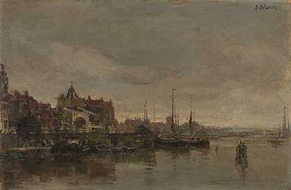 位于阿姆斯特丹盖尔德塞卡德河上的施莱尔斯托伦大桥`De Schreierstoren met de brug over de Gelderse Kade te Amsterdam (1872 ~ 1876) by Jacob Maris