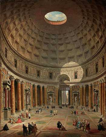 万神殿屋内，罗马，1747年`Interior of the Pantheon, Rome, 1747 by Giovanni Paolo Panini