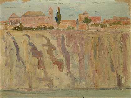 托莱多在塔格斯河多岩石的河岸上`Toledo über dem Felsufer des Tajo by Ernst Schiess