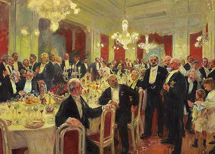你从桌子上起来`Man rejser sig fra bordet (1906) by Laurits Tuxen