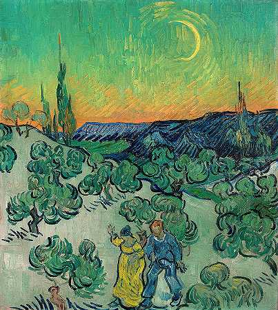 黄昏时分散步`A Walk at Twilight by Vincent van Gogh