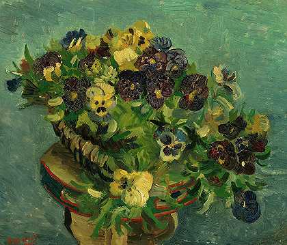 一篮三色堇`Basket of pansies by Vincent van Gogh