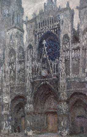 鲁昂大教堂，大门，灰蒙蒙的天气` The Cathedral in Rouen, The portal, Grey Weather by Claude Monet