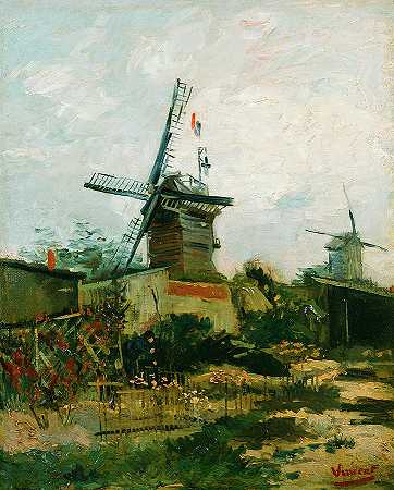 蒙马特的风车`Windmills on Montmartre by Vincent van Gogh