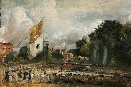 法国和盟国在巴黎结束了在东伯格霍尔特举行的1814年和平庆典`The Celebration in East Bergholt of the Peace of 1814 Concluded in Paris between France and the Allied Powers by John Constable