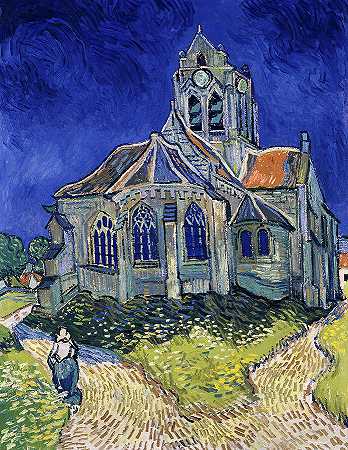 乌瓦兹河畔奥弗斯的教堂，从雪佛兰俯瞰`The Church in Auvers-sur-Oise, View from the Chevet by Vincent van Gogh