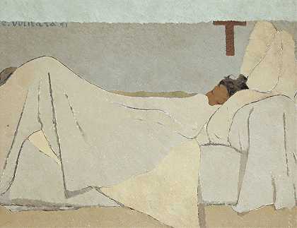 1891年，Au lit躺在床上`Au lit In Bed 1891 by Édouard Vuillard
