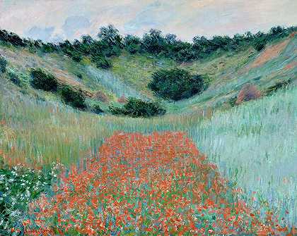 吉维尼附近一个山谷里的罂粟田`Poppy Field in a Hollow near Giverny by Claude Monet