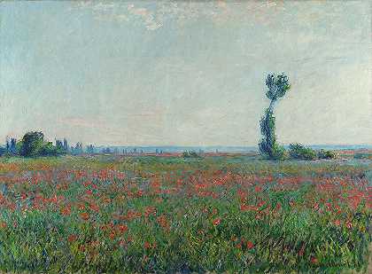 罂粟田`Field of poppies by Claude Monet