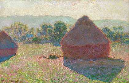 吉维尼的谷物堆，夕阳`Grainstacks at Giverny, the Evening Sun by Claude Monet
