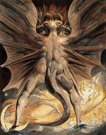 伟大的红龙和穿着太阳的女人1803-1805`The Great Red Dragon and the Woman clothed with the Sun 1803-1805 by William Blake