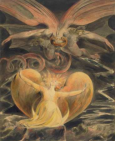 伟大的红龙和穿着太阳的女人`The Great Red Dragon and the Woman Clothed with the Sun by William Blake