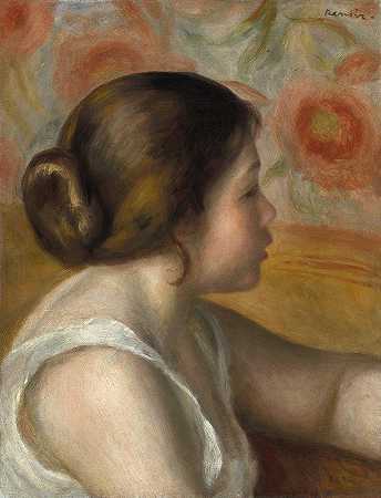 一个年轻女孩的头`Head of a Young Girl (c. 1890) by Pierre-Auguste Renoir