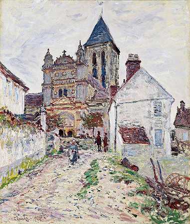维特维尔教堂`The Church at Vetheuil by Claude Monet
