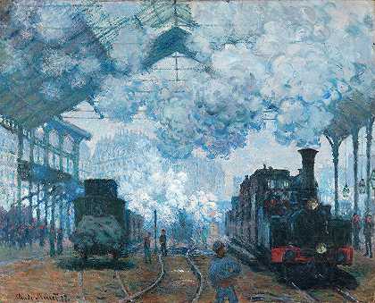 圣拉扎尔车站火车的到达`The Gare Saint-Lazare Arrival of a Train by Claude Monet
