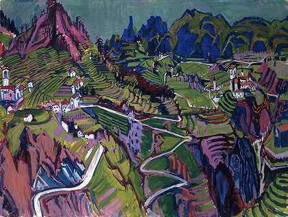 大型提契诺景观`Large Ticino Landscape (1925) by Albert Müller