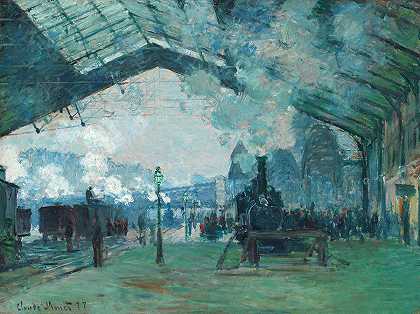 诺曼底火车抵达圣拉扎尔车站`Arrival of the Normandy Train, Gare Saint-Lazare by Claude Monet