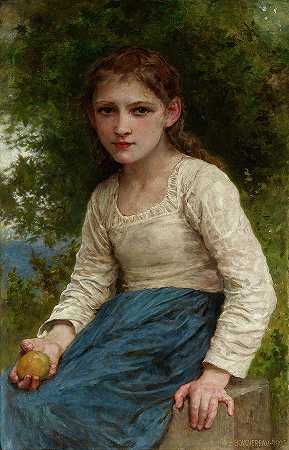 拿着苹果的女孩`Girl with an Apple by William Adolphe Bouguereau