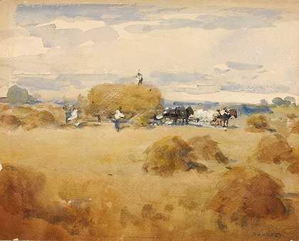 干草场`Haymaking Scene by William Henry Holmes