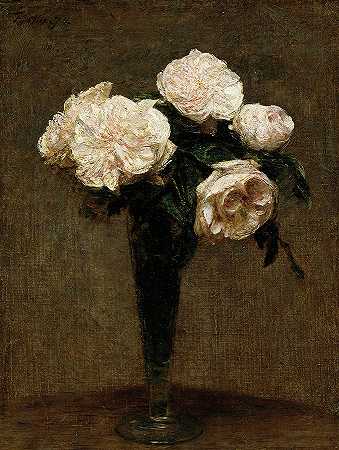 花瓶里的玫瑰`Roses in a Vase by Henri Fantin-Latour