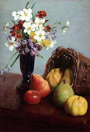 水果和鲜花`Fruits and Flowers by Henri Fantin-Latour