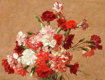 没有花瓶的康乃馨`Carnations without Vase by Henri Fantin-Latour