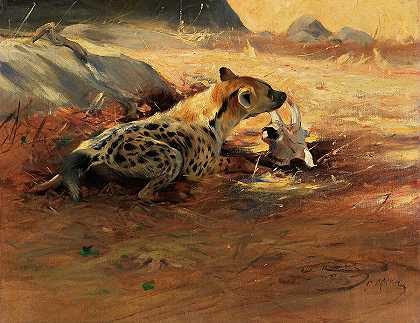 鬣狗`Hyena by Friedrich Wilhelm Kuhnert