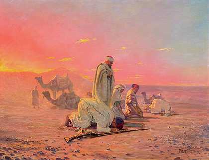 沙漠中的晚祷`Evening prayers in the desert by Otto Pilny