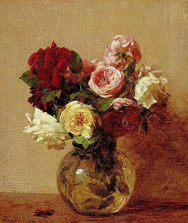 玫瑰`Roses by Henri Fantin-Latour
