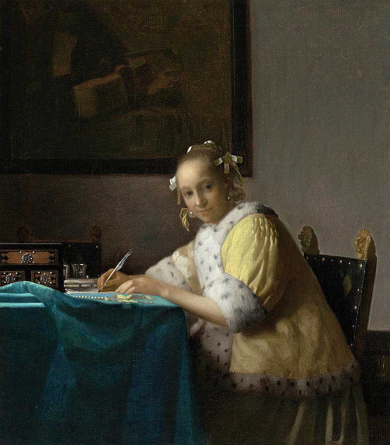 写作的女士`A Lady Writing by 维米尔