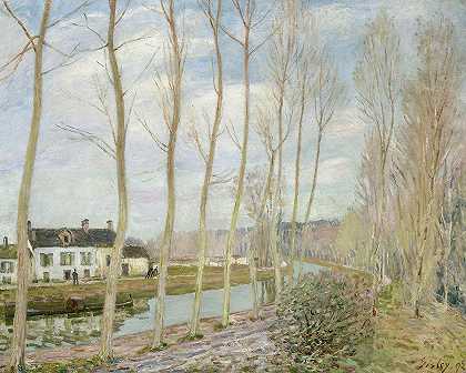 罗恩运河`The Loing\’s Canal by Alfred Sisley