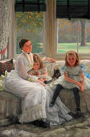 凯瑟琳·史密斯·吉尔夫人和两个孩子的肖像`Portrait of Mrs Catherine Smith Gill and Two of her Children by James Tissot