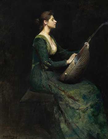 拿琵琶的女士`Lady with a Lute (1886) by Thomas Wilmer Dewing
