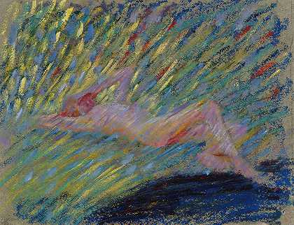 裸体躺着的女模特`Nude lying female model (1904) by Maria Wiik