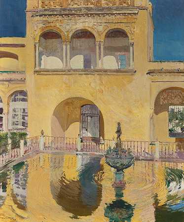 塞维利亚阿尔卡扎尔卡洛斯五世宫殿`Palacio De Carlos V, Alcázar De Sevilla (1908) by Joaquín Sorolla