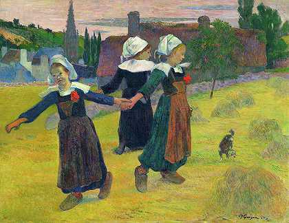 布莱顿女孩舞蹈，阿文桥`Breton Girls Dancing, Pont-Aven by Paul Gauguin