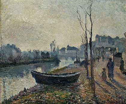 波都伊斯边缘的码头`Pier of Pothuis edge of the Oise by Camille Pissarro
