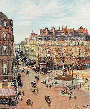 圣奥诺尔街，太阳效应，下午`Rue Saint-Honore, Sun Effect, Afternoon by Camille Pissarro