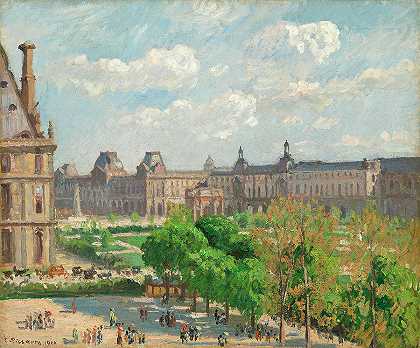巴黎卡鲁塞尔广场`Place du Carrousel, Paris by Camille Pissarro