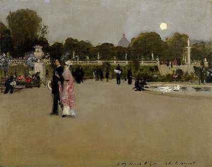 卢森堡黄昏花园，1879年`Luxembourg Gardens at Twilight, 1879 by John Singer Sargent