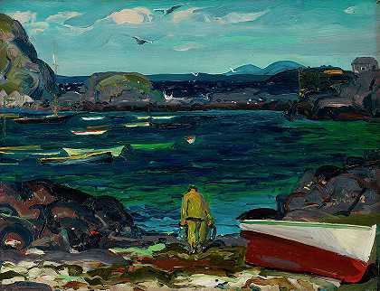 缅因州蒙赫根海岸港口，1913年`The Harbor, Monhegan Coast, Maine, 1913 by George Bellows