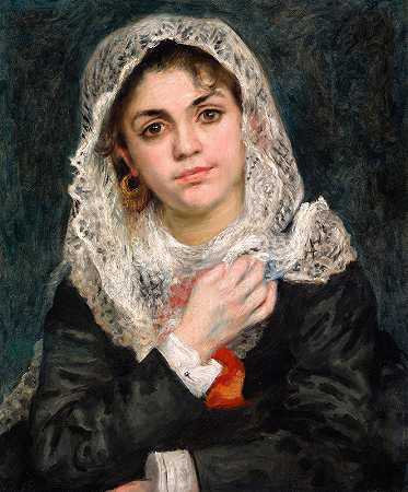 披着白色披肩的莉丝`Lise in a White Shawl (c. 1872) by Pierre-Auguste Renoir