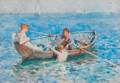 八月蓝的研究`Study For August Blue (1911) by Henry Scott Tuke