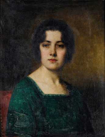 费雷特夫人肖像`Portrait Of Madame Ferette (1921) by Alexei Harlamoff