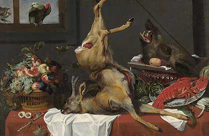 死鹿的静物画`Still Life with a Dead Stag by Frans Snijders
