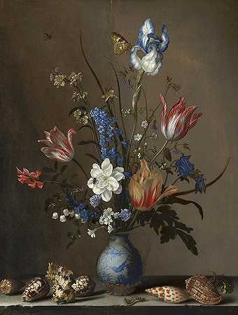 万里花瓶里的花，还有贝壳`Flowers in a Wan-Li Vase, with Shells by Balthasar van der Ast