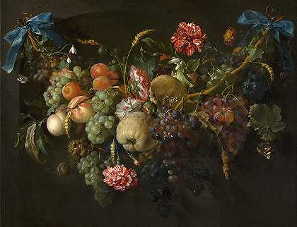 水果花环`Garland of Fruit and Flowers by Jan Davidsz de Heem
