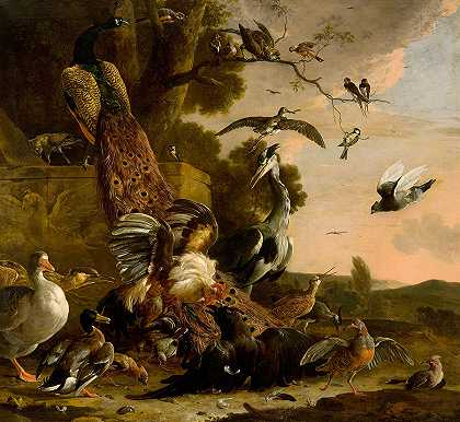 乌鸦抢走了他用来装饰自己的羽毛`The Raven Robbed of the Feathers He Wore to Adorn Himself by Melchior de Hondecoeter