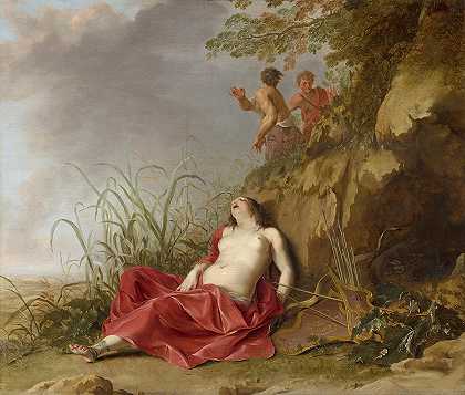 一个正在打猎的仙女睡着了`A Hunting Nymph, Asleep by Dirck van der Lisse