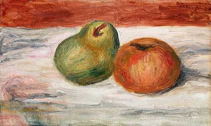 苹果梨（苹果梨）`Apple and Pear (Pomme et poire) (c. 1909) by Pierre-Auguste Renoir